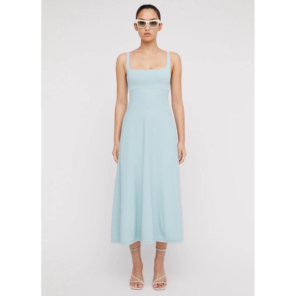 Scanlan Theodore Crepe Knit Square Neck Dress (Sz XS) Midi Light Blue Aqua